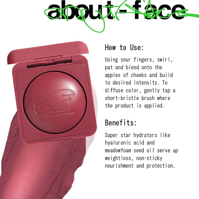 about-face Cheek Freak Blush Balm – Buildable Cream Blush with Hyaluronic Acid & Meadowfoam Seed Oil – Vegan, Cruelty-Free, Clean Beauty – 0.35 oz (Get Some– Natural Mauve)