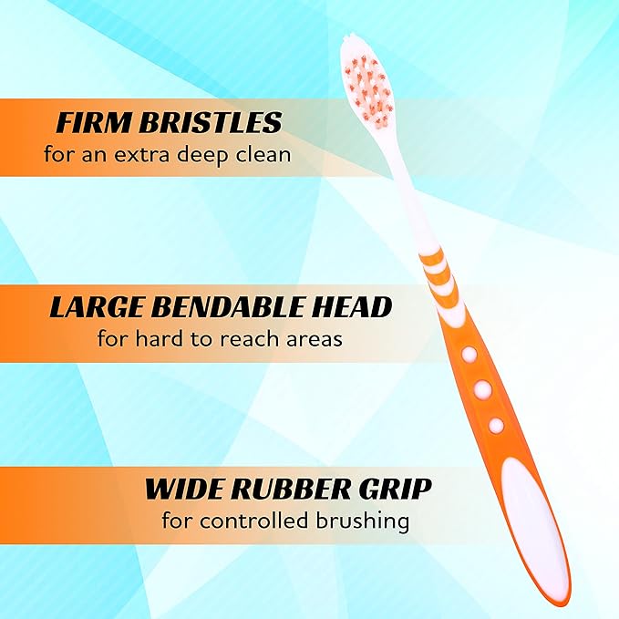 Extra Firm Toothbrush, Hard Bristle Toothbrush Set for Adults or Smokers Travel Kit, Multicolor Denture Brush, Large Head, Manual Travel Toothbrush Hard Bristles