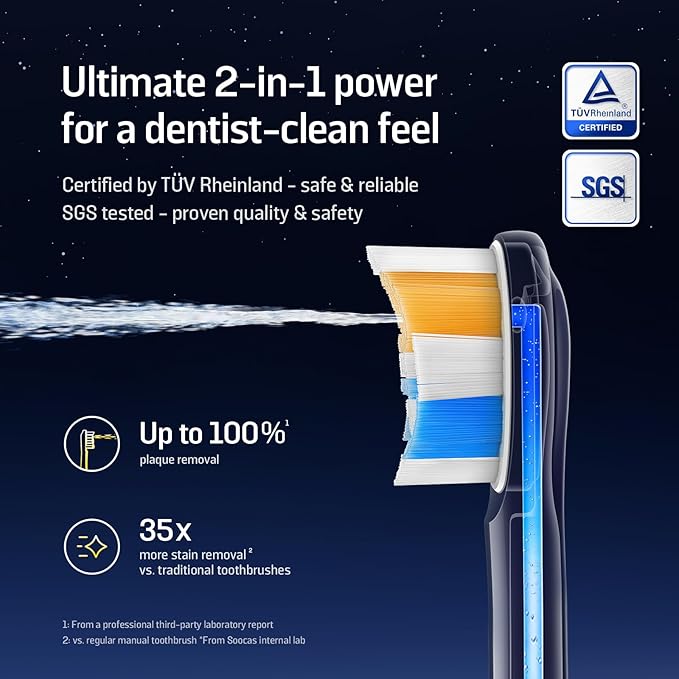 Soocas NEOS II - Electric Toothbrush with Water Flosser, Sonic Electric Toothbrush for Adults, Cordless Water Flosser for Travel, Portable Oral Irrigator, Up to 100% Plaque Removal, Dark Violet