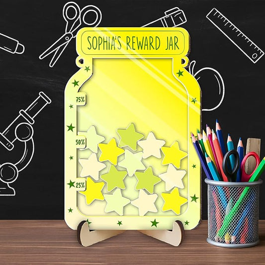 Custom Reward Jars for Kids - Magnetic Reward Jar for Classroom Behavior – Incentive Jar with Stars for Teachers & Kids – Class Rewards Chart, Potty Training, Behavior Management Tool, TT02