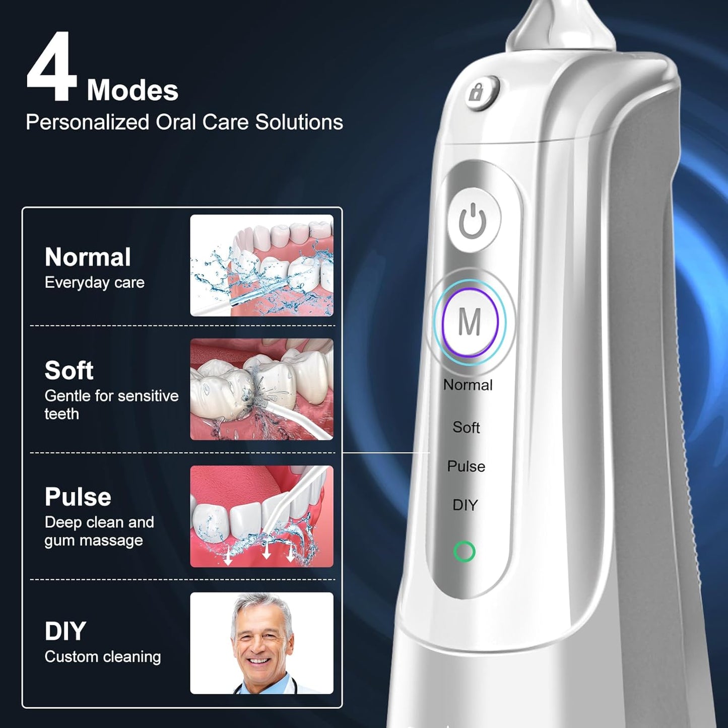 Water Flosser Pick for Teeth: 4 Modes Cordless Portable Water Flossers Teeth Cleaner Rechargeable 300ML IPX7 Waterproof Oral Irrigator Flossing Cleaning Picks for Home Travel