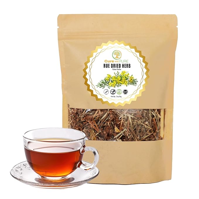 Cure wid Pure Dried Rue Herb - Ruda Planta Natural In Eco-Friendly Resealable Pouch - Rich Taste & Aromatic Dried Rue Plant Herbal Tea 2 oz/56 g