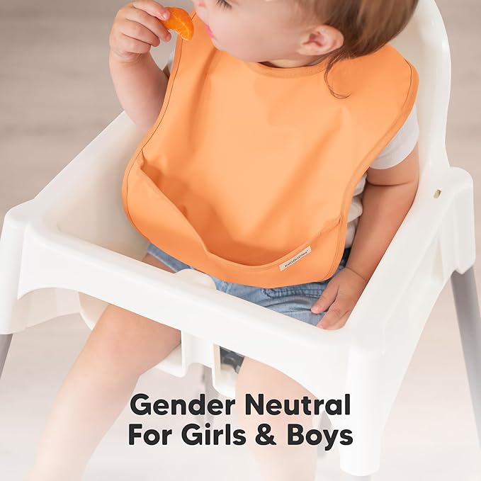 3-Pack Waterproof Baby Bibs for Eating - Lightweight Toddler Feeding Bibs with Large Food Catcher, Mess Proof, Food-Grade Baby Eating Essentials, Easy to Put On & Clean (Basics)