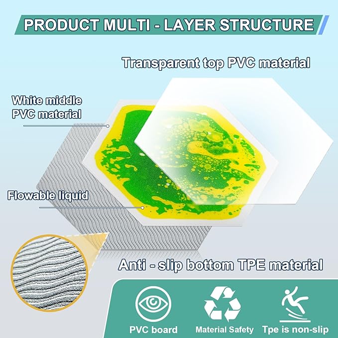 Liquid Sensory Floor Tiles - 9 PCS Hexagon Sensory Floor Pads for Kids Aged Over Three Years Old