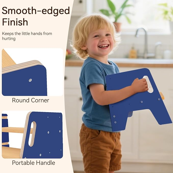 Wingyz Toddler Step Stool with Handles, Wooden Step stools for Kids, Durable 3-Level Height Adjustable Stepstool for Bathroom Sink, Kitchen, Bedroom,Potty Training