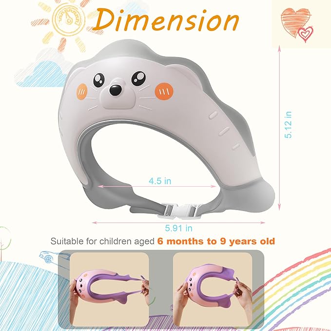 Baby Shower Cap, Baby Shower Cap Shield, Shower Cap for Kids, Visor Hat for Eye and Ear Protection for 0-9 Years Old Children, Cute Sea Lion shape Makes the Baby Bath More Fun (White)