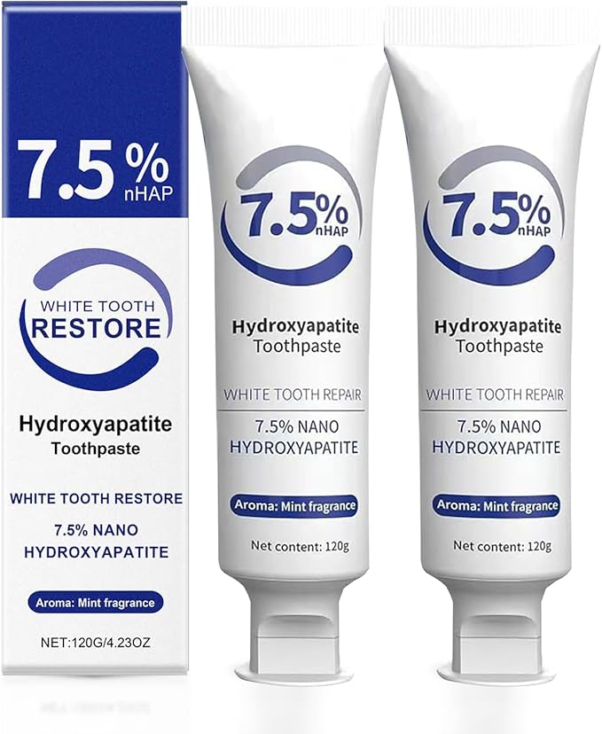 2 PCS 7.5% Hydroxyapatite Toothpaste for Enamel Repair & Sensitivity Relief, Nano Hydroxyapatite Toothpaste - Fluoride-Free Formula, Gentle and Effective Formula, Fresh Breath (2 x 120g)
