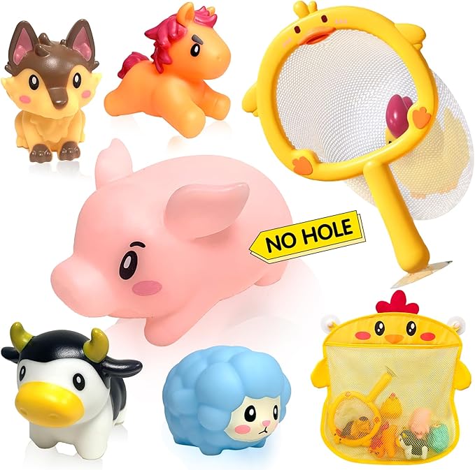No Hole Mold Free Bath Toys for Toddlers 1-3, Animal Water Toys for 6-12 Months Infants with Storage Bag, Soft Squeezable Water Toys for Babies and Toddlers, for Pool, Bathtub, Beach, Tub
