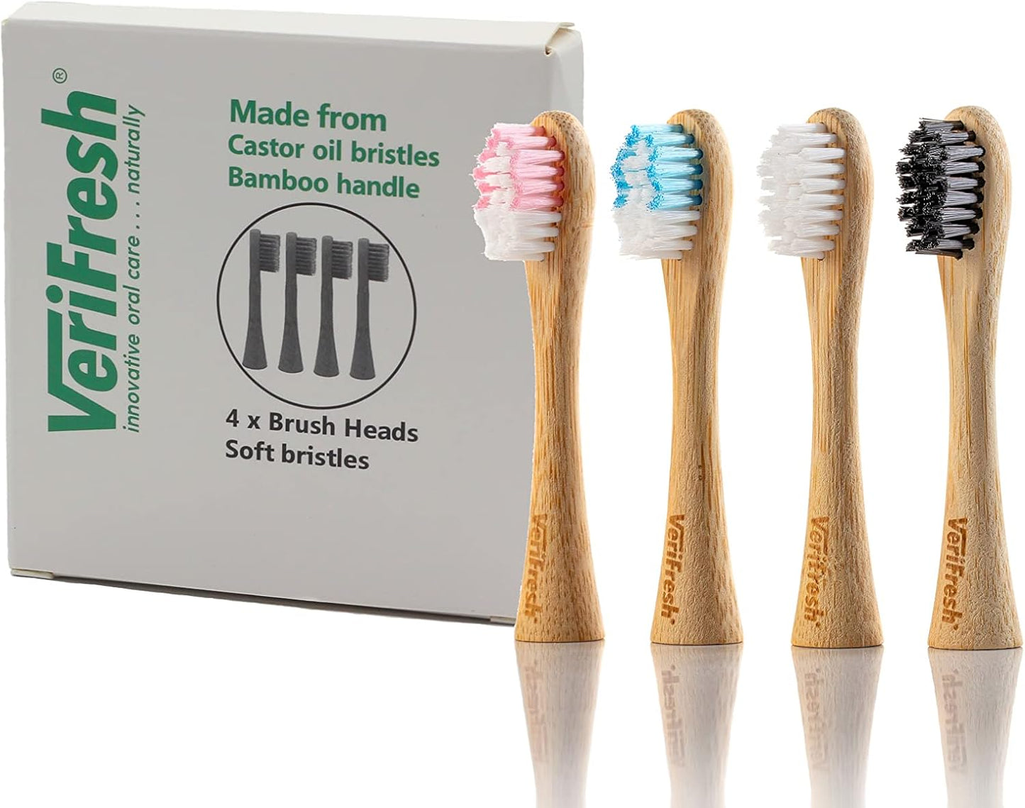 Bamboo Sonic Toothbrush - Replacement Heads. Natural Bamboo Heads with Castor Oil bristles. Compatible with The VeriFresh Sonic Toothbrush
