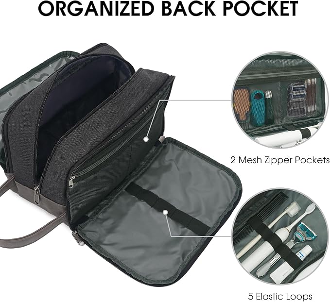 WANDF Travel Toiletry Bag for Men Large Toiletries Shaving Bag Water Resistant Hanging Dopp Kit Travel Accessories Bag for Women Men (Black)