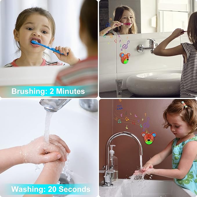 Musical Timer for Kids, Rechargeable Battery 2 Minute Toothbrush Timer and 20 Seconds Bathroom Hand Wash Timers with LED Color Light, 3 Volume Options Musical Timers for Bathroom