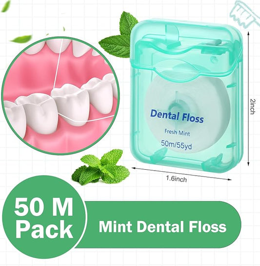 Mimorou 96 Pack Dental Floss Bulk Mint Flavored Floss 50m Each Travel Dental Oral Care for Teeth and Gum Protection(Mint Green)