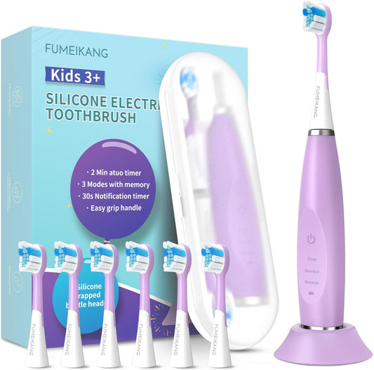 Kids Electric Toothbrushes Sonic Rechargeable Tooth Brush Gifts for Boys and Girls Smart Timer Power Toothbrush - 3 4 5 6 7 8 9 10 11 12 (Purple)