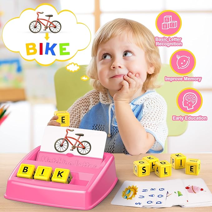 LIWIN LET'S GO! Toys for 3-8 Year Olds Girls, Matching Letter Spelling Games for Kids Ages 3-8 Preschool Learning Educational Toys for Kids Birthday Gifts for 3-8 Year Olds Girls Pink