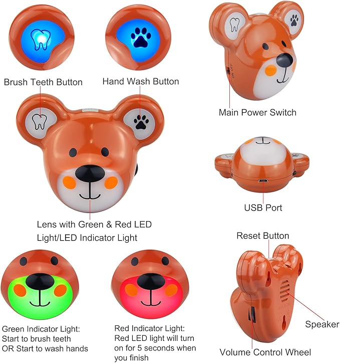 Musical Timer for Kids, Rechargeable Battery 2 Minute Toothbrush Timer and 20 Seconds Bathroom Hand Wash Timers with LED Color Light, 3 Volume Options Musical Timers for Bathroom