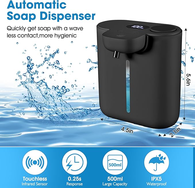 Automatic Foaming Soap Dispenser,Touchless Soap Dispenser,16.9oz/500ml Rechargeable Wall Mounted Smart Dispenser for Bathroom Kitchen,Easy for Toddlers(Black)