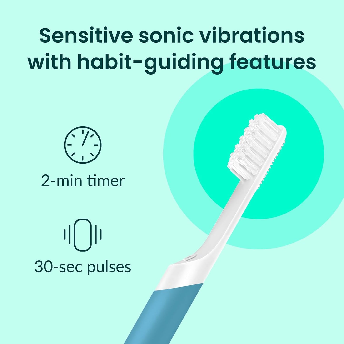Quip Sonic Electric Toothbrush for Adults - Time Travel & Soft Bristles with Travel Case & Replacement Brush Head - 3 Month Battery Life, Plastic Handle - Marine Blue