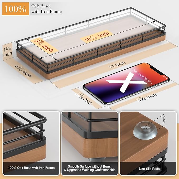 Wooden Decorative Tray, Oak 11.2" L Coffee Table Tray for Kitchen Countertop Soap Sponge Holder Candle Nightstand Table Centerpieces for Dining Room Decor Walnut