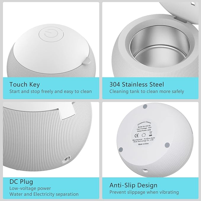 Voraiya Ultrasonic UV Cleaner for Dentures, Aligner, Retainer, Whitening Trays, Night Dental Mouth Guard, Toothbrush Head, Ultrasonic Jewelry Cleaner Machine for all dental Appliances, Diamon (White)