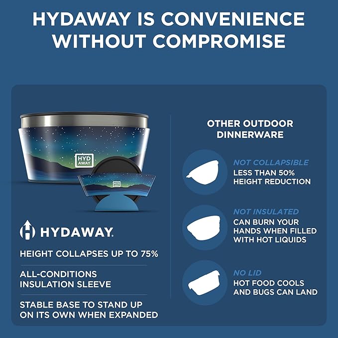 HYDAWAY 1-Quart Collapsible Insulated Bowl with Lid - BPA-Free, Leak-Resistant, Space-Saving Camp Bowl - Ideal for Hiking, Travel & Outdoor Meals