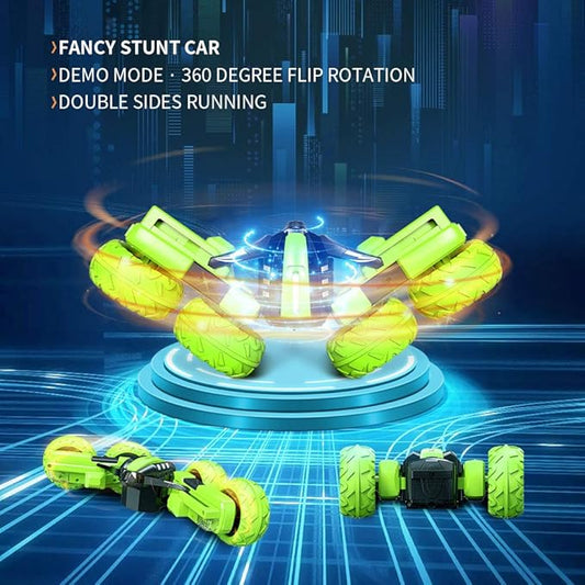 Remote Control Car for Kids 6-12 Years Old, Birthday Gift Toy for Boys Age 6 7 8+, RC Car Stunt with Light 4WD Double Side Racing Vehicle 360° Flips Offroad Indoor Outdoor Sand Grass Garden Green