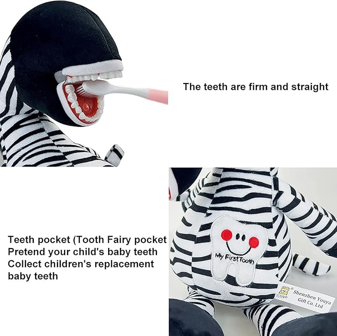 Tooth Fairy Plush Doll, Dental Plush Oral Health Presentation Puppet Zebra Tooth Fairy Dental Educational Plush Small Size Doll with Teeth for Kids Chidren Boys Girls