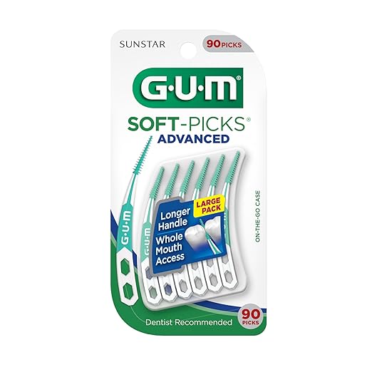 GUM Soft-Picks Advanced, Easy to Use Dental Picks for Teeth Cleaning and Gum Health, Disposable Interdental Brushes with Convenient Carry Case, Dentist Recommended Dental Picks, 90 Count (Pack of 3)
