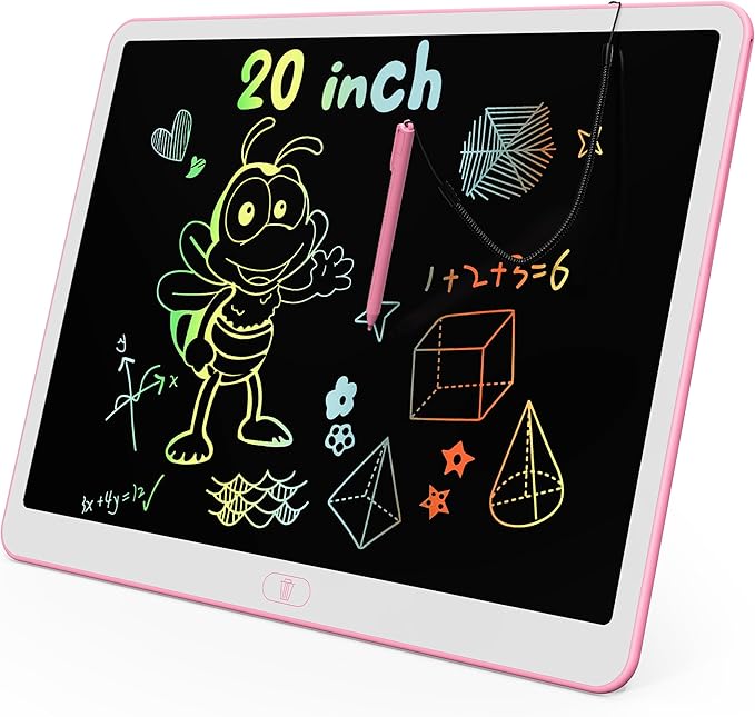 KOKODI LCD Writing Tablet, 20 Inch Colorful Toddler Doodle Board Drawing Tablet, Erasable Reusable Electronic Drawing Pads, Educational and Learning Toy for 3-6 Years Old Boy and Girls(Pink)