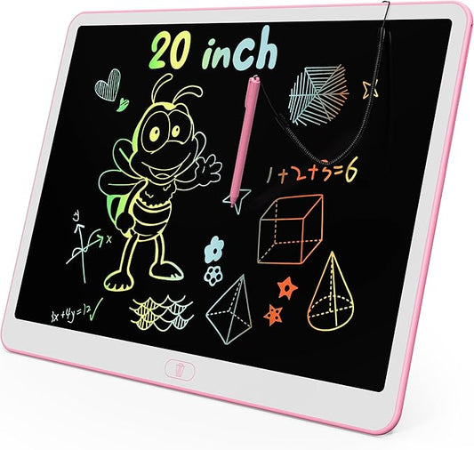 KOKODI LCD Writing Tablet, 20 Inch Colorful Toddler Doodle Board Drawing Tablet, Erasable Reusable Electronic Drawing Pads, Educational and Learning Toy for 3-6 Years Old Boy and Girls(Pink)
