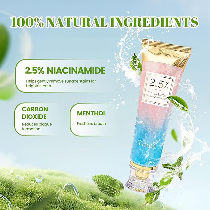 Niacinamide Whitening Toothpaste, 2.5% Niacinamide Intensive Whitening Toothpaste with Natural Gentle Care Deep Stain Removal Clean Mint Flavor, Improves Gum Health, Fresh Breath (1)