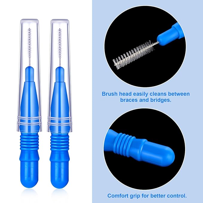 BBTO 100 Pcs Braces Dental Brush Flosser for Cleaner Interdental Brush Toothpick Tooth Flossing Head Oral Dental Toothpick Cleaners Cleaning Tool(Blue)