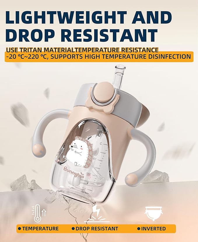 Bunnytoo Baby Sippy Cup with Weighted Straw for Infants 6-12 Months, 8oz Toddler Drinking with Handles, BPA-Free, Transition Trainer for 1+ Year Old (Blue)