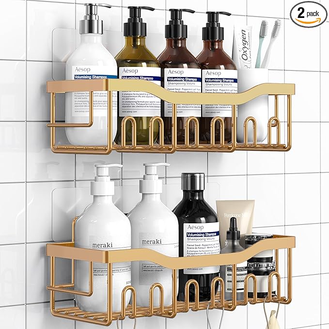 EUDELE Shower Caddy 2 Pack, Adhesive Organizer for Bathroom Storage, Home Decor & Kitchen, No Drilling, Rustproof Stainless Steel Shelf, Bathroom Decor Sets