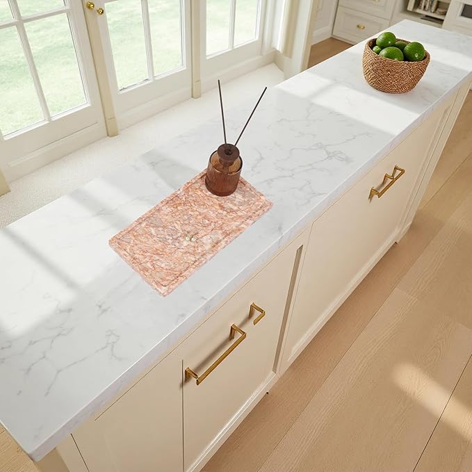 Solid Natural Marble Rectangle Vanity Tray - 9.8"x5" Italy Natural Bath & Counter Organizer, Decorative Jewelry Perfume Holder, Kitchen Coffee Table Serving Tray（Agate Red）