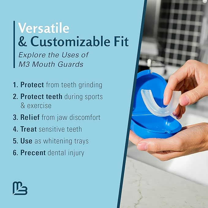 Mouth Guard for Grinding & Clenching Teeth BPA Free 4 Guards for Adults & Kids Dental Guards Bite Guards Night Guards for Teeth Grinding Teeth Grinding Mouth Guard for Sleep by M3 Naturals