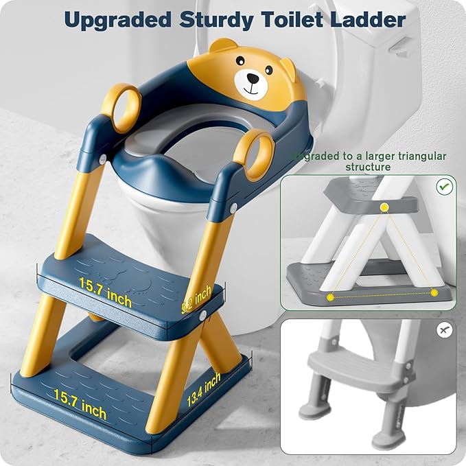 Potty Training Seat, Upgrade Toddler Toilet Seat for Kids Boys Girls, 2 in 1 Potty Training Toilet for Kids, Splash Guard Anti-Slip Pad Step Stool（Upgraded Cushion）