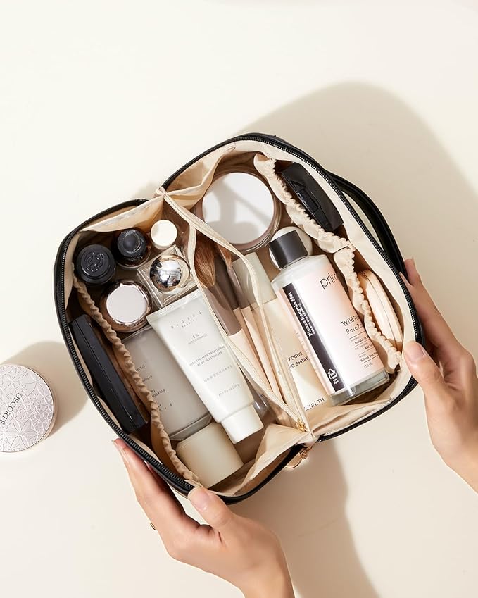 EACHY Travel Makeup Bag,Large Capacity Cosmetic Bags for Women,Waterproof Portable Pouch Open Flat Toiletry Bag Pattern Makeup Bag