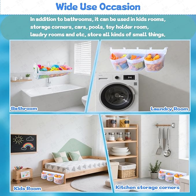 2 Pack Bath Toy Storage, Bathtub Toy Holder, Baby Bath Toy Organizer for Tub, Large Capacity Mesh Bath Toy Holder, Bath Toy Organizer Net, Kids Toys Storage Net for Bathroom, Shower Caddy