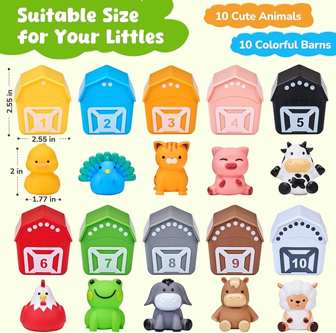 JoyCat Learning Toys for 1,2,3 Year Old Toddlers, 20Pcs Farm Animals Box, Finger Puppets for Kid, Montessori Counting, Matching & Sorting Fine Motor Games, Christmas Birthday Gift for Baby Boys Girls