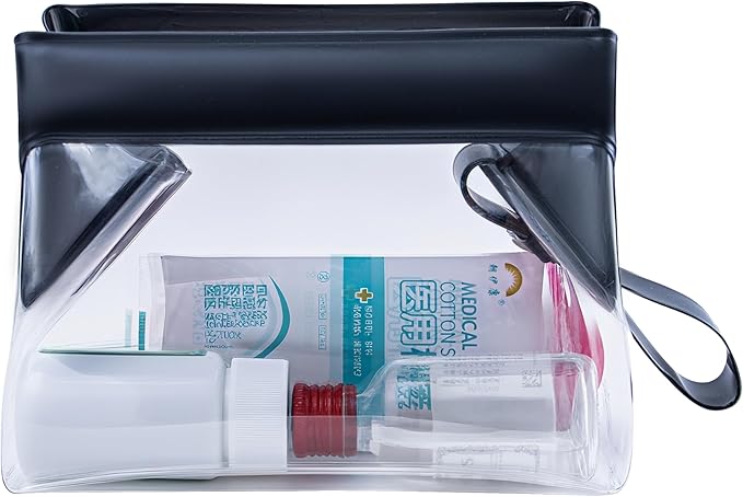 TSA Approved Clear TPU Toiletry Bag with Magnetic Closure Leak Resistant Makeup Bag Cosmetic Pouch Dopp Kit Travel Essentials Bag Magnetic Travel Container Organizer Pouch (Black)