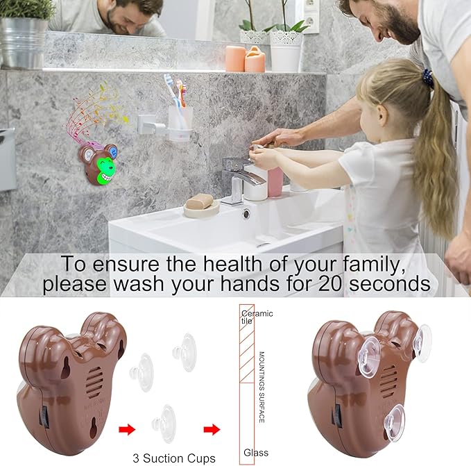 LUXSWAY Cute Animal Toothbrushing Timer for Kids with Musical Volume, 2 Minute Kid Timer for Teeth, 20 Seconds Wash Hand for Kids Training, Rechargeable Colored Led Light Visual- Monkey