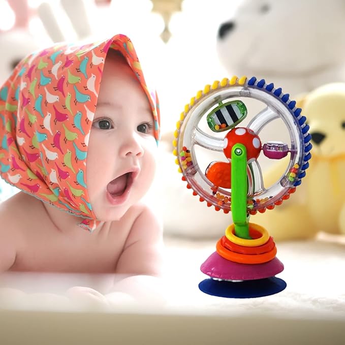 Suction Cup Rotary Windmill High Chair Bath Toy Educational Fine Motor Skill Shower Dinner for Time for Infant B Baby Highchair Toy with Suction
