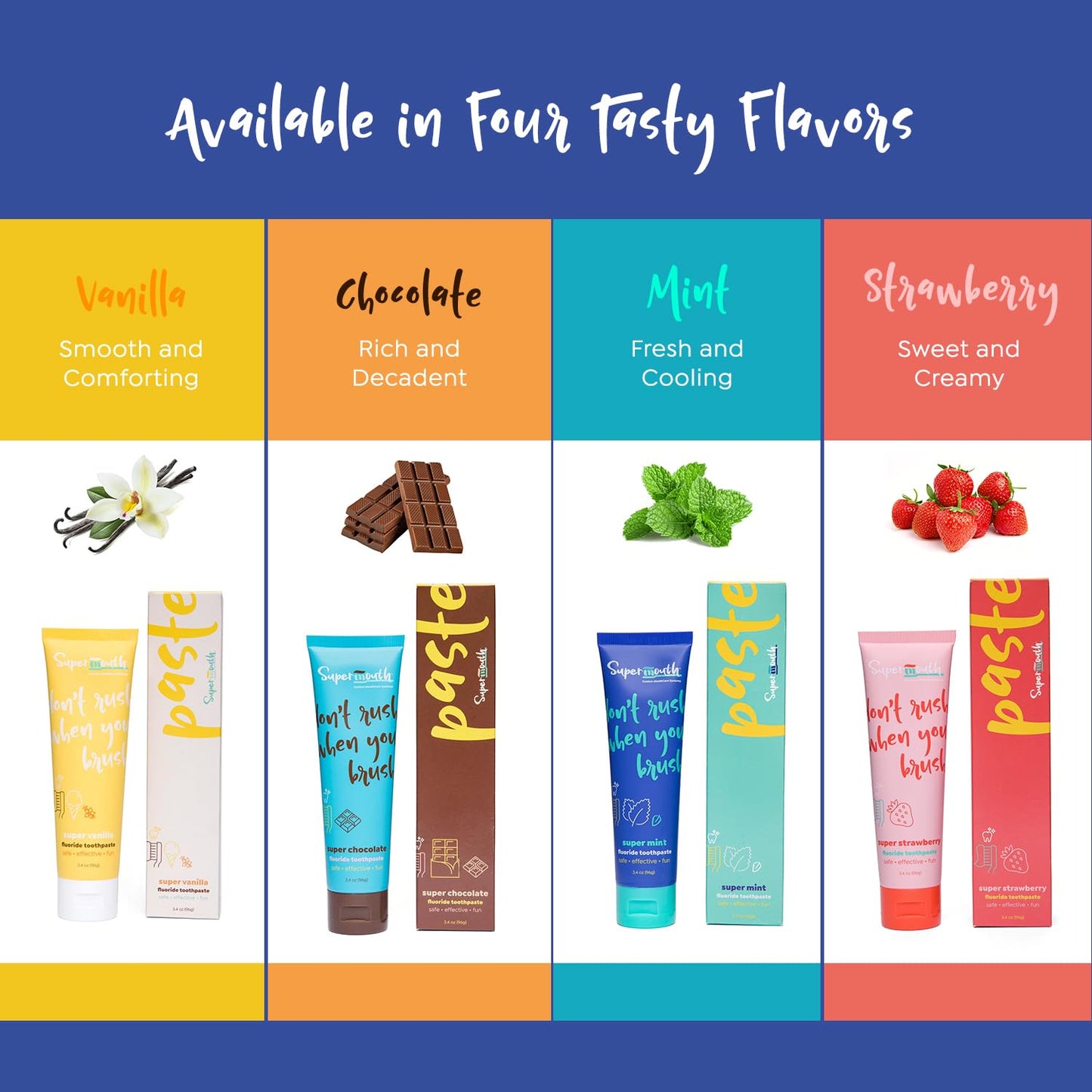 SuperMouth Fluoride Toothpaste - Adults & Kids, Fights Cavities, Whitens, Nano Hydroxyapatite, Dentist Developed, Safe Clean Ingredients, Gentle on Sensitive Teeth, Vitamins D3 & K2, 4 Tasty Flavors