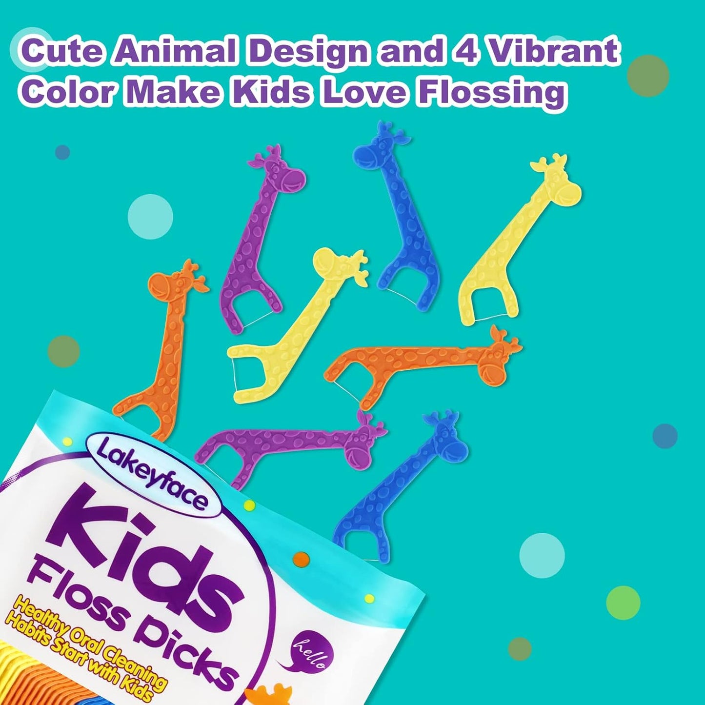300 Count Kids Flossers, Cute Giraffe Kids Floss Picks, No Fluoride BPA Free Dental Floss Picks, Unflavored Flossers for Kid, 4 Colors, 75 Count (Pack of 4)