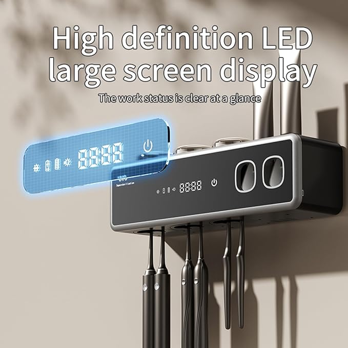 Wall Mounted Toothbrush Holders, Automatic Toothpaste Dispenser, 3 Cup Rechargeable Electric Toothbrush Holder with Smart Cleaning and Hot Air Drying,Bathroom Decor and Accessories (White)