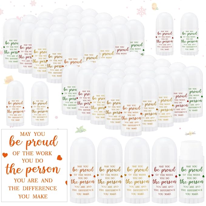 50 Pcs Christmas Mini Lip Balm Pack Thank You Gifts Moisturizer Assorted Flavors Beeswax Natural Ingredients Dry Chapped Lip Care Products for Coworkers Women Friend Men (Proud)