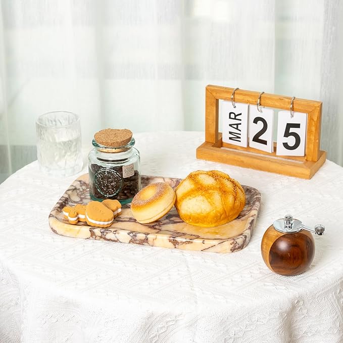 Calacatta Marble Vanity Trays, Marble Bathroom Tray Countertop, Luxury Decorative Dresser Organizer, Purple&White Natural Stone Serving Tray for Kitchen, Perfume, Jewelry Holder Storage