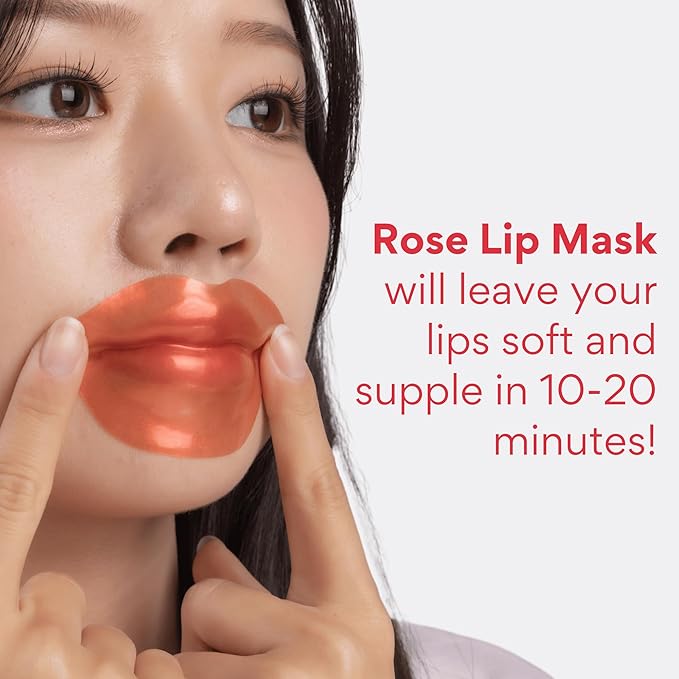 KOCOSTAR Rose Collagen Hydrogel Lip Mask with Niacinamide, Multi Functional Hydrating Lip Care for Dry and Chapped Lips, Hypoallergenic and Paraben Free, Korean Skincare (20 Count)