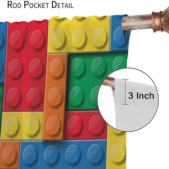 Kids Building Blocks Toy Curtains Children's Room Abstract Outline Colorful Plastic Toys Geometric Bricks Print Curtains for Boys Girls Nursery Curtains 63x63 Inches 2 Panels