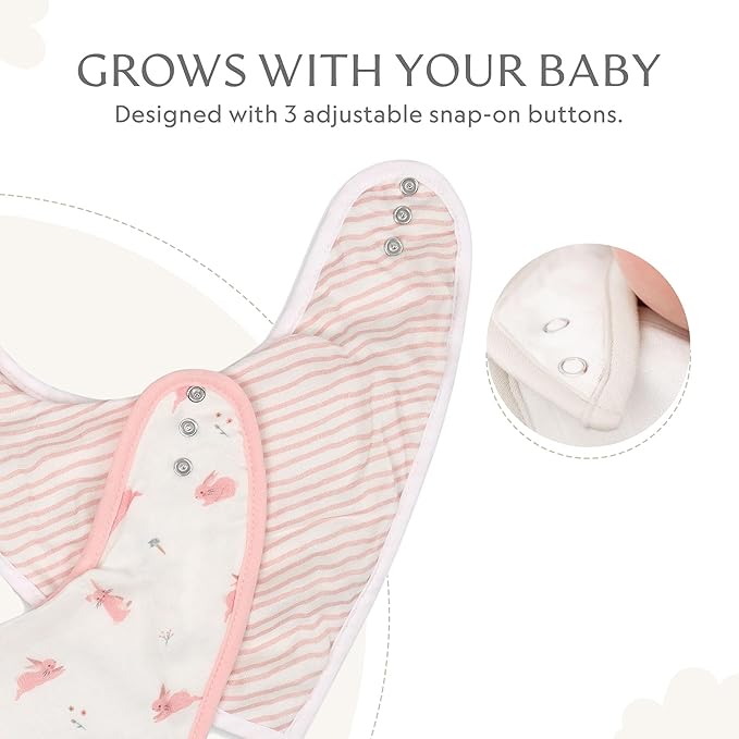 Bamboo Little Baby Bibs (Pack of 2) - Bibs with Adjustable Snaps- Absorbent Terry Backing